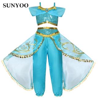 Trang PhụC Halloween Công ChúA Jasmine MàU Xanh ThờI Trang Cho Bé GáI