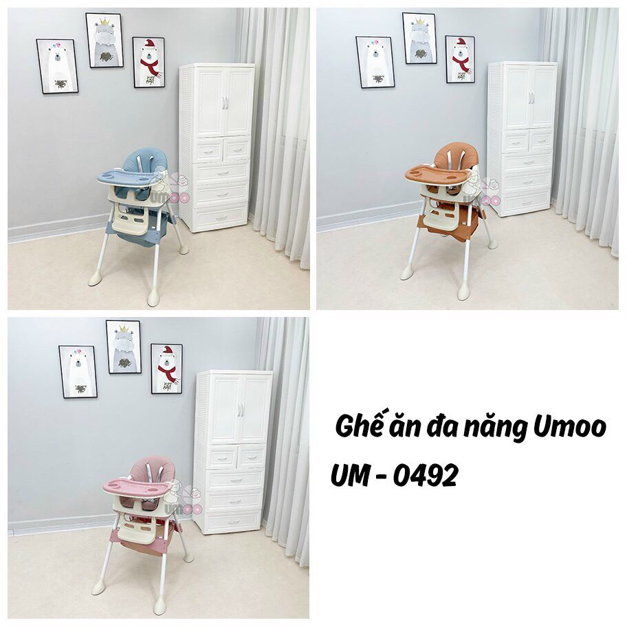 Ghế ăn dặm UMOO UM- 0492 có bánh xe phiên bản 2021 chắc chắn bền đẹp