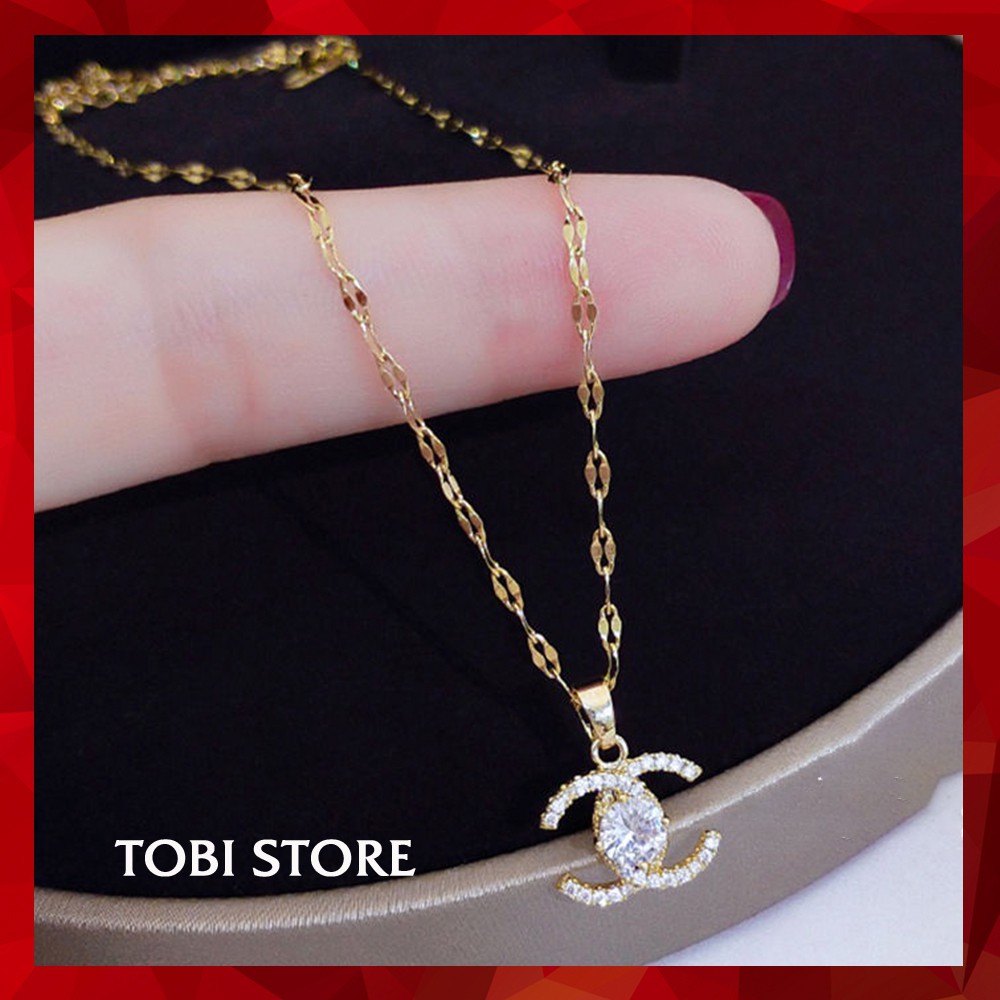 [Không đen gỉ] Dây chuyền vòng cổ CC titan mạ vàng mặt đính đá TOBI STORE hàng chuẩn đẹp TB342