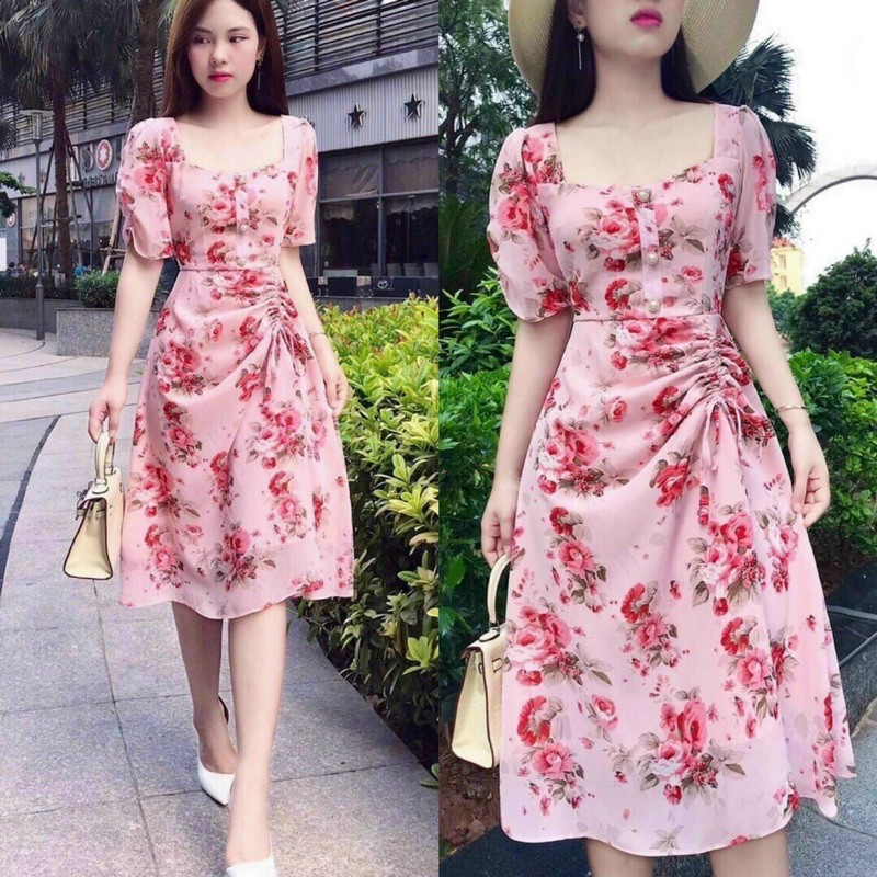 FREESHIP TỪ 50K - Tặng Phụ kiện xinh - Đầm hoa xếp ly xinh (kèm hình thật)