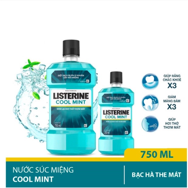 Nước súc miệng hơi thở thơm mát Listerine Cool Mint 750ml - Nước súc miệng Listerine Coolmint 250ml