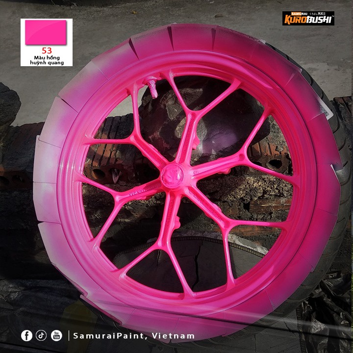 53 _ Chai sơn xịt sơn xe máy Samurai 53** màu hồng huỳnh quang  _ Fluorescent Pink   sơn mâm xe máy và nhựa