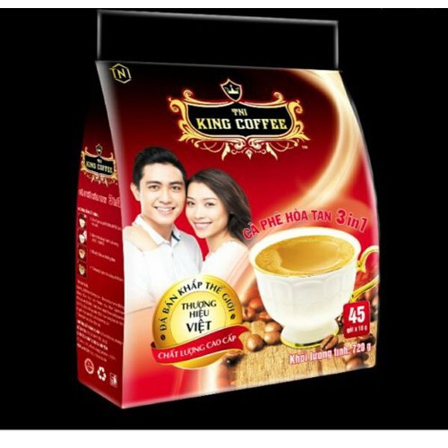 King Coffee Cà Phê Hòa Tan 3in1 - Bịch 45 sachets