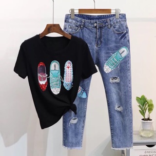 💐Set_Bộ_quần_Jeans_Áo_Phông_3D💐