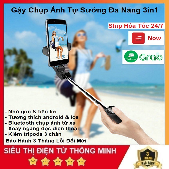 Gậy Chụp Ảnh Tự Sướng, Tripods 3 Chân XT02 Bluetooth Xoay Dọc Ngang - Model 2021