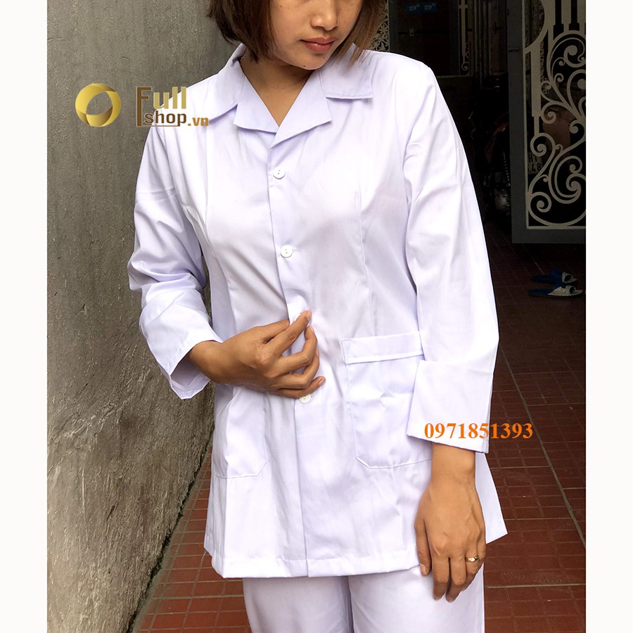 Bộ quần áo blouse trắng y tá, điều dưỡng, dược sĩ dài tay nam nữ