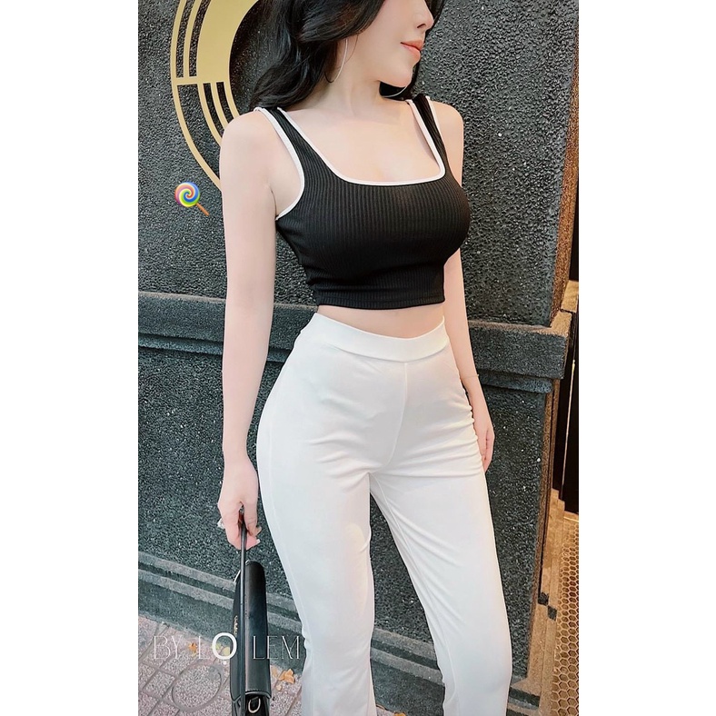 Áo thun nữ 2 dây kiễu ba lỗ ngắn dáng croptop viền ren TV38