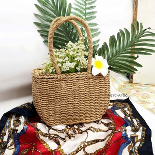 🔥[HCM Sẵn] Túi Cói bầu Đan Style Vintage màu Nâu Trơn – Có bán hoa sứ cài tóc - #209k