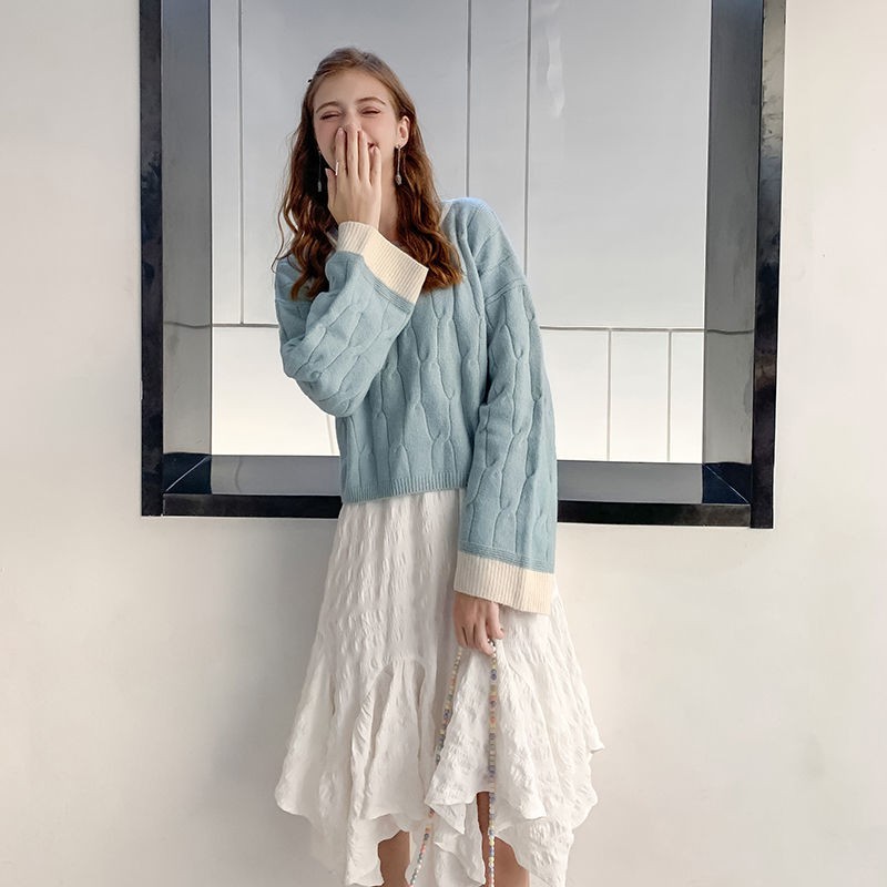 Áo sweater dài tay phối dây buộc thời trang mùa thu kiểu châu Âu dành cho nữ