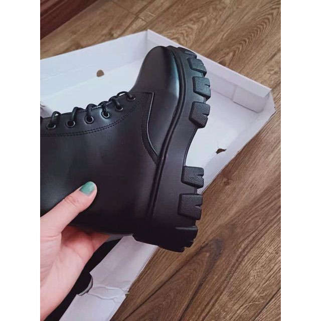 SẴN Giày Bốt Martin cao cổ đế độn, boots cao cổ buộc dây kéo khoá , chất da Pu đẹp mềm  B006
