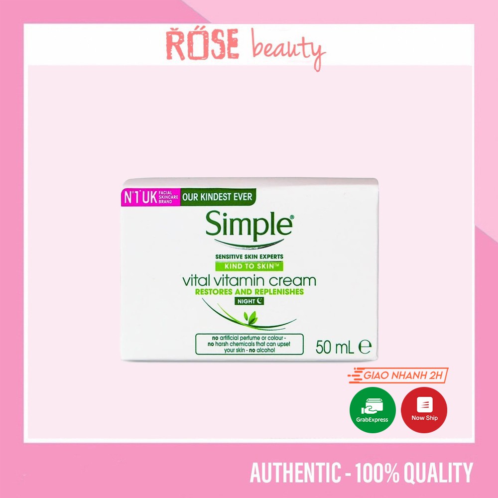 [Mã COS1904 giảm 8% đơn 300K] Kem dưỡng da cấp nước ban đêm Simple Kind To Skin Vital Vitamin 50ml
