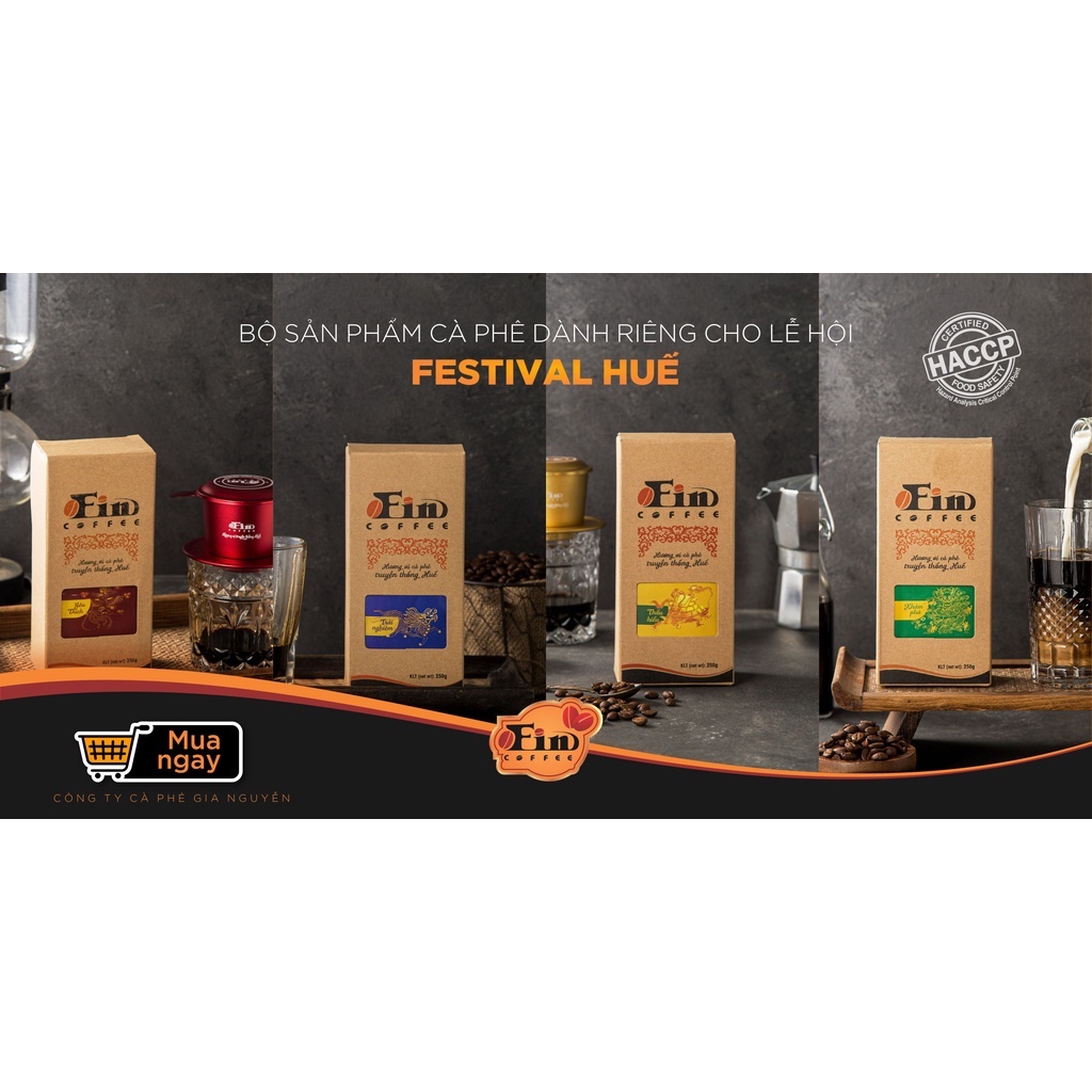 Cà phê rang xay nguyên chất, Tứ Linh hội tụ đặc biệt chỉ có tại FIN COFFEE, cafe pha phin, đạt chứng nhận ATTP, 250g