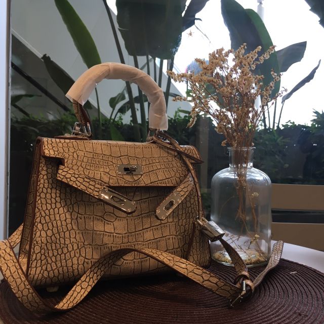 TÚI KELLY DA RẮN SIZE 20 DÁNG CAO MÀU GHI ĐÁ, ĐEN