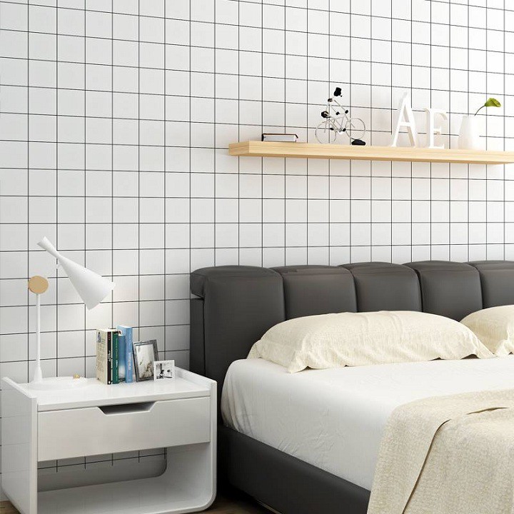 [Hot trend] giấy dán tường kẻ ô đơn giản, 1 màu cuộn 10m có sẵn keo khổ 45cm trang trí phòng ngủ đẹp.