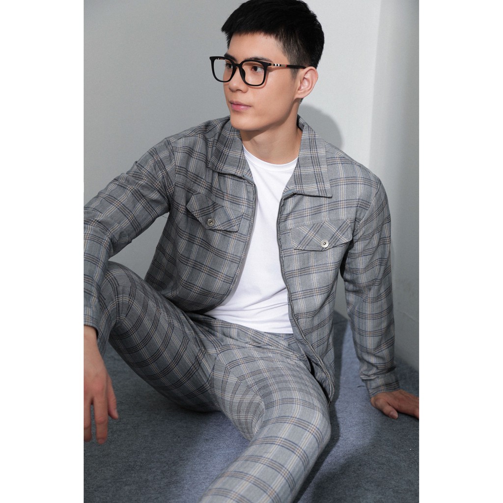 Áo khoác thương hiệu Americus Gosani sọc caro xám phong cách trẻ trung, hiện đại | BigBuy360 - bigbuy360.vn