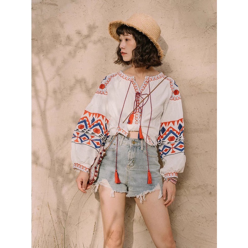 Áo thêu hoa vintage style cổ điển BOHO hàng Order