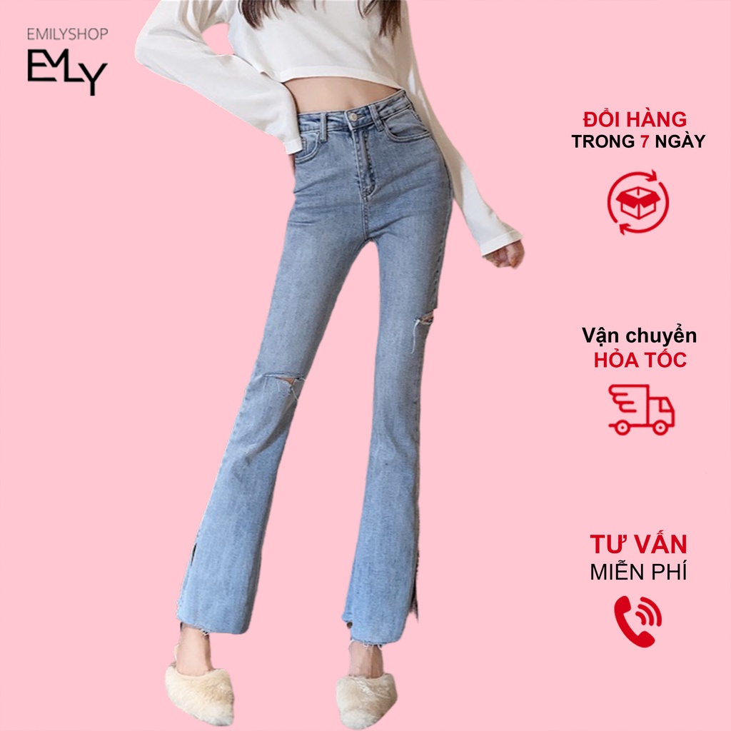 Quần Jeans nữ ống loe cạp cao Ulzzang