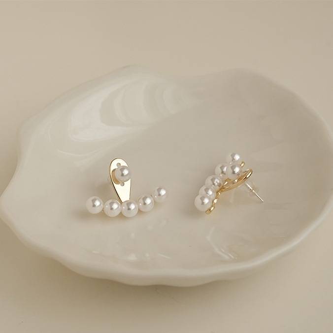 Khuyên tai hình quạt đính ngọc trai nhân tạo phong cách thanh lịch dành cho nữ