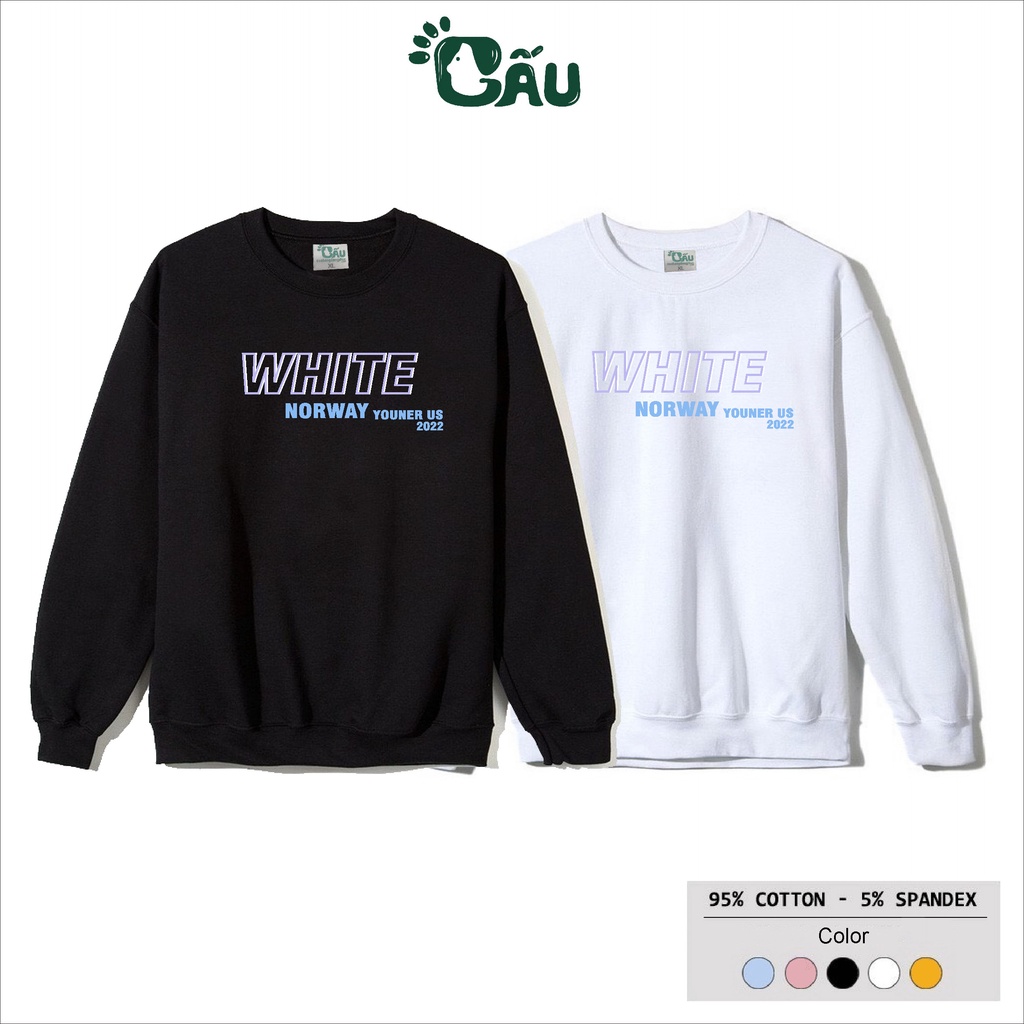 Áo sweater GẤU 194 vải nỉ thu đông co dãn, dày dặn mềm mịn form rộng phong cách Unisex - SW White Norway