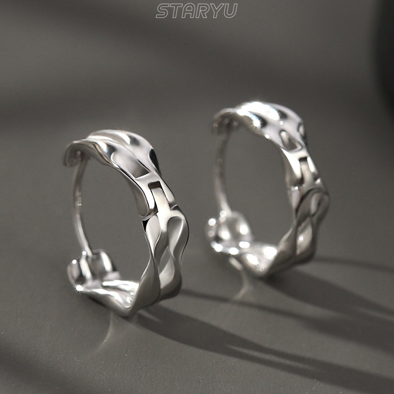 Bông tai bạc S925 thiết kế gợn sóng thời trang độc đáo