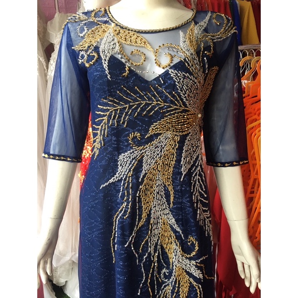 Áo dài kim sa 6 tà kết pha lê cao cấp