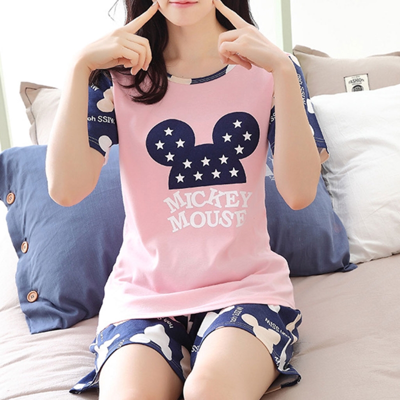 Set đồ ngủ ngắn in họa tiết dễ thương cho nữ