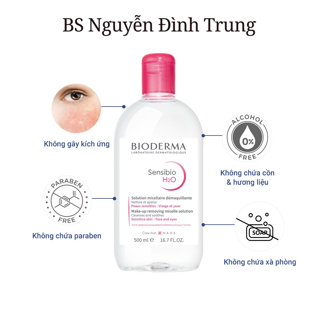 Dung Dịch Làm Sạch Da Và Tẩy Trang Công Nghệ Micellar Bioderma Sensibio H2O 500ml - BS Nguyễn Đình Trung