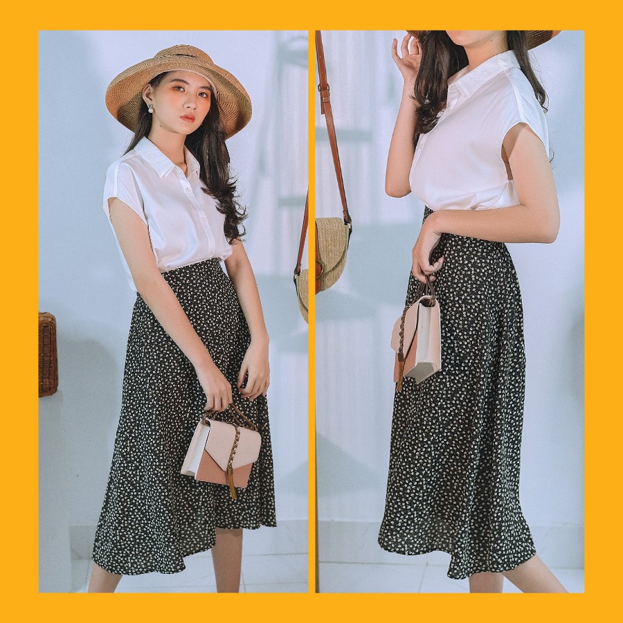 Chân váy dài vintage hoa nhí chân váy đẹp lụa hàn hai lớp 40-80kg | BigBuy360 - bigbuy360.vn