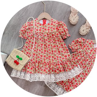 Váy hoa đỏ chân ren bé gái (14-27kg)