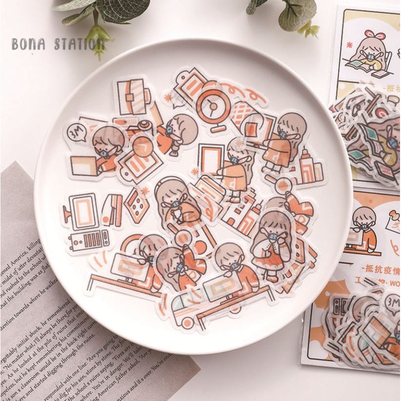 Bộ 40 sticker hình dán trang trí Cặp đôi chống dịch | BSB048