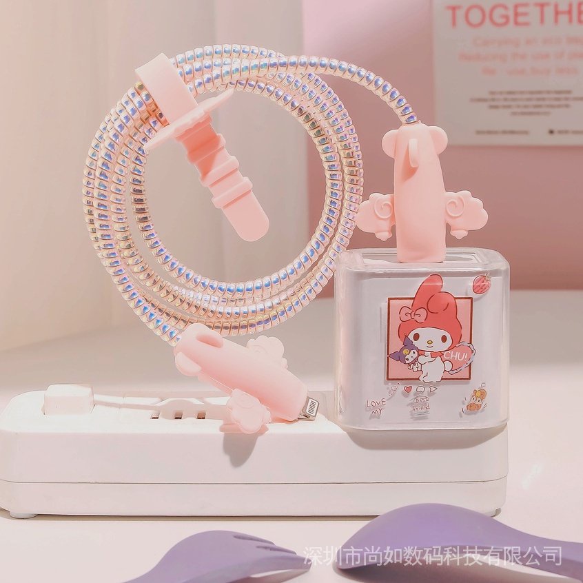 Hộp Bảo Vệ Dây Cáp Sạc Nhanh 18/20W Hình Melody Màu Hồng Dạ Quang Dễ Thương Kiểu Nhật Hàn