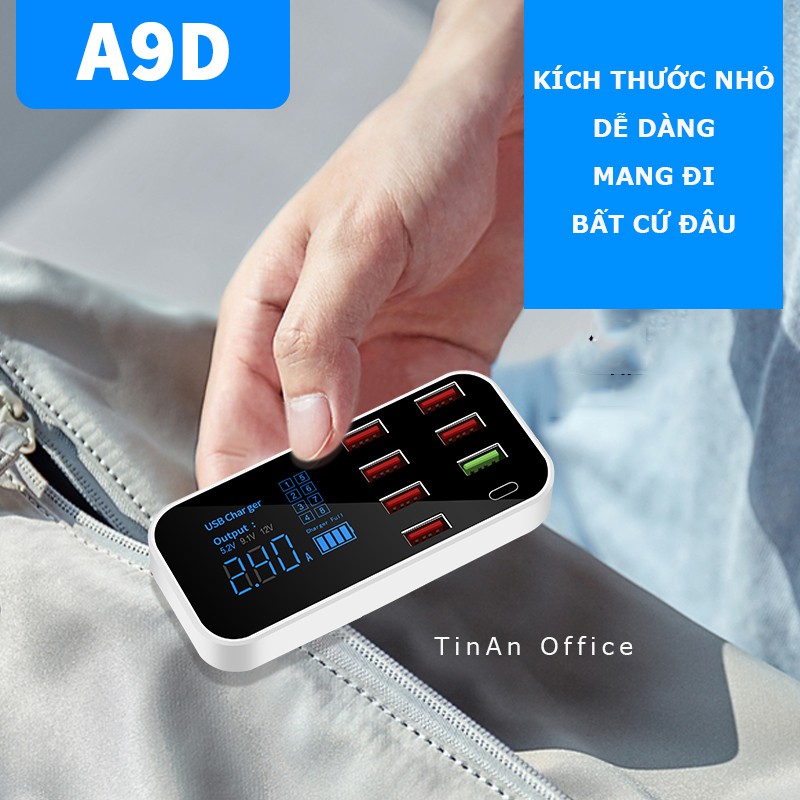 Bộ Sac Nhanh 8 Cổng USB 3.0 TypeC 40W, Màn Hình LED Cho Điện Thoại iOS và Android