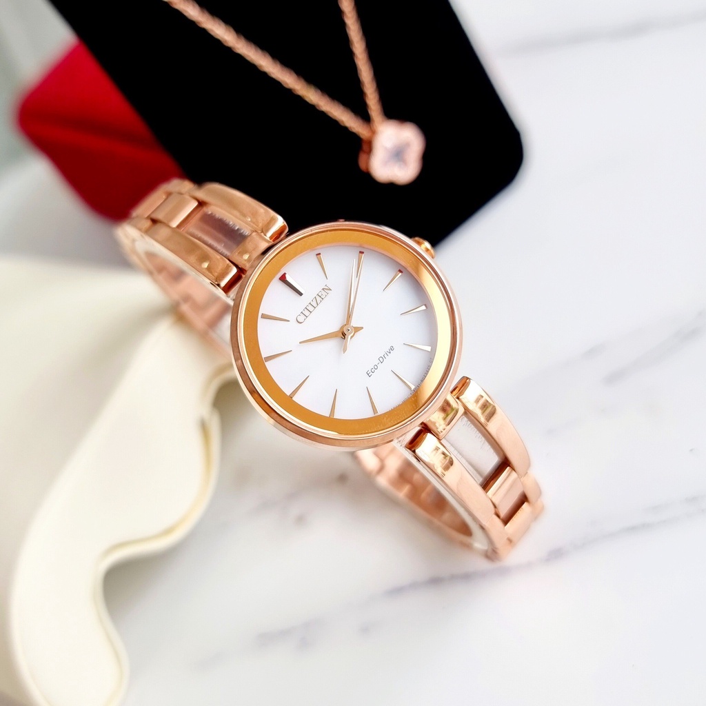 Đồng Hồ Nữ Citizen EM0633-53A Pin Eco-Drive Dây Sắt Vỏ Rose