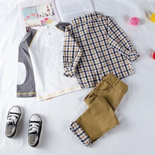 Set áo phông+ sơ mi+ quần kaki