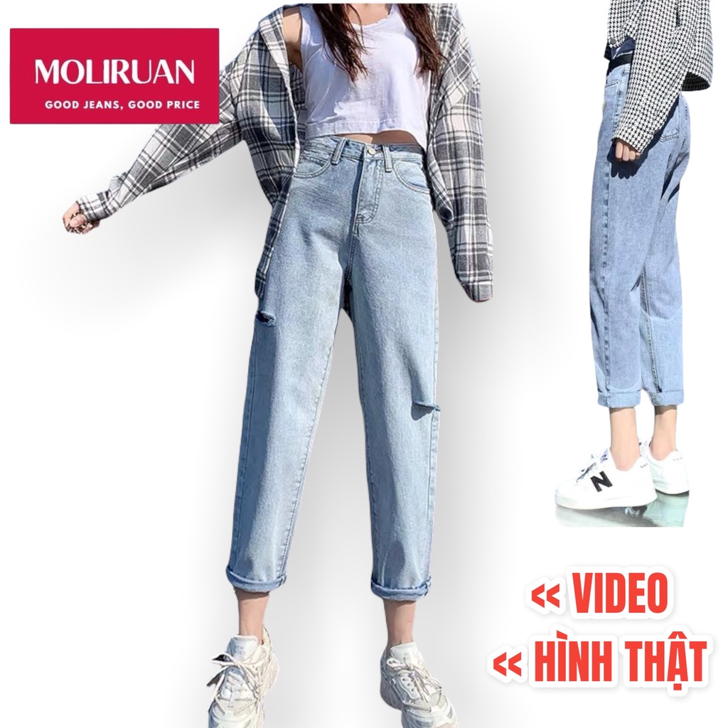 Quần jeans baggy nữ phong cách hàn quốc, kiểu Rách Cạnh đủ size