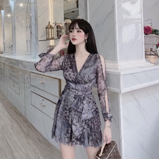 Jum 2 lớp giả váy khoét tay