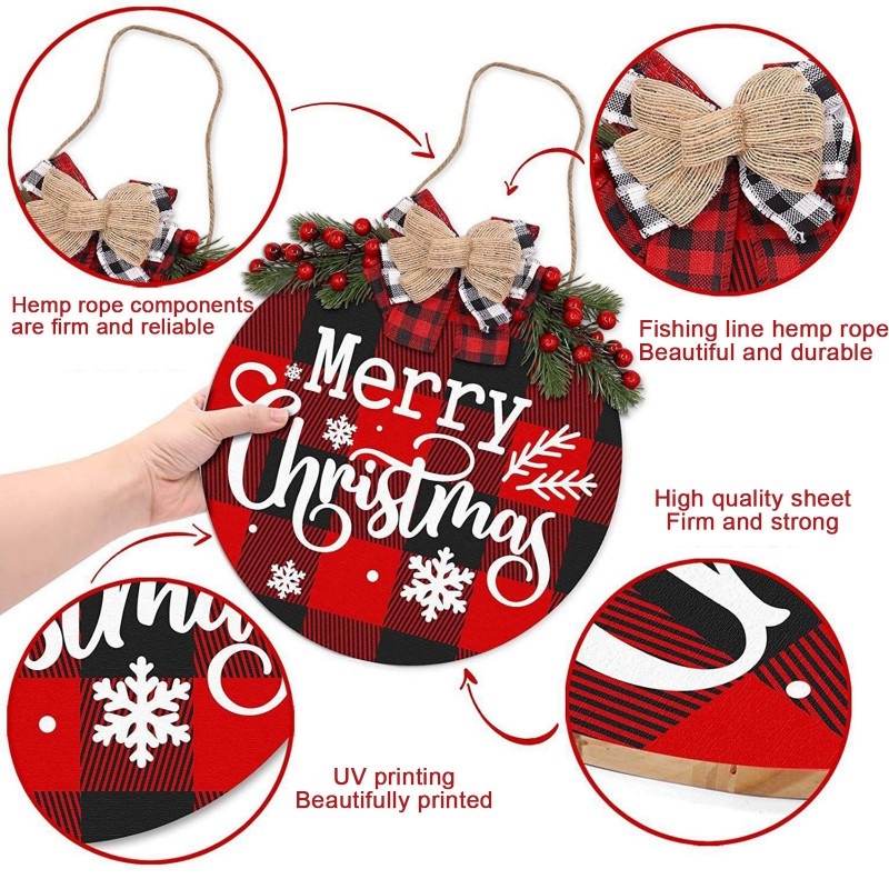 1 Dây Treo Trang Trí Giáng Sinh Bằng Gỗ Phối Vải Bố Và Nơ Xinh Xắn