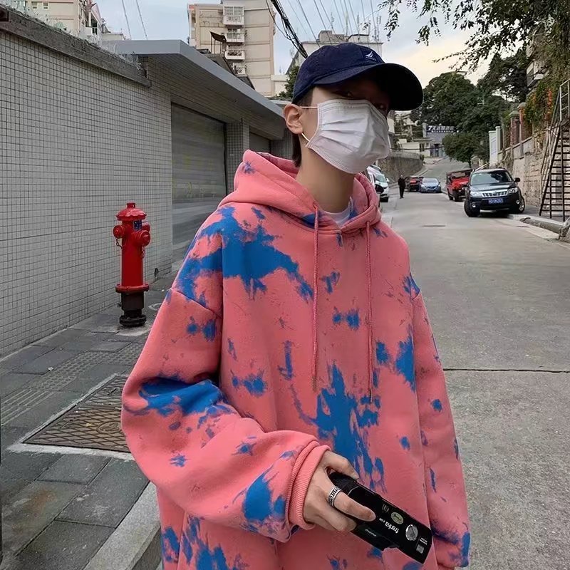 Áo Hoodie Dáng Rộng Họa Tiết Màu Nhuộm Cá Tính Cho Nam