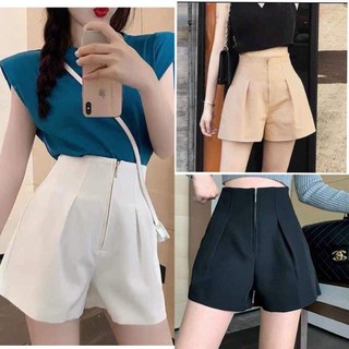Quần short nữ cạp cao khoá trước, chất tuyết mưa