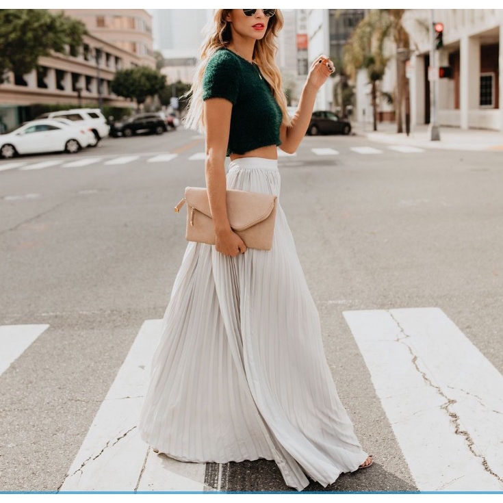 Chân váy dài lưng cao màu trơn phong cách vintage thời trang cho nữ | BigBuy360 - bigbuy360.vn