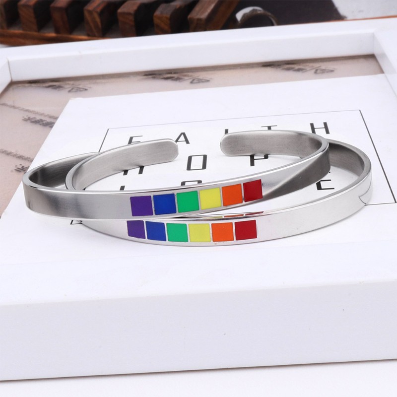 Vòng tay cầu vồng 6mm tự hào LGBT đồng tính nữ &amp; đồng tính nam bằng inox thời trang