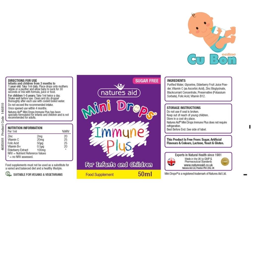 Tăng Sức Đề Kháng Natures Aid Mini Drops Immune Plus 50ml Bổ Sung Kẽm, Vitamin C Cho Bé Từ 3 Tháng đến 5 Tuổi của Anh