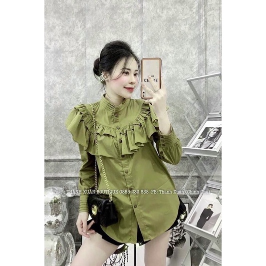 [Mã FAMARAL1 giảm 10K đơn 50K] ÁO SƠ MI XANH CỐM LI BÈO NGỰC