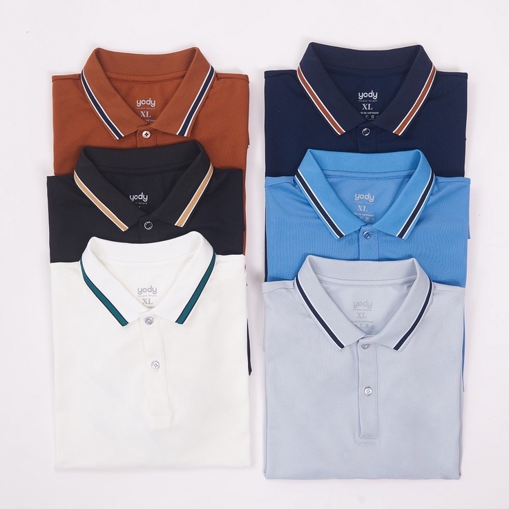 Áo polo YODY nữ vải pique thiết kế mắt chim phối tay cổ kẻ APN5036