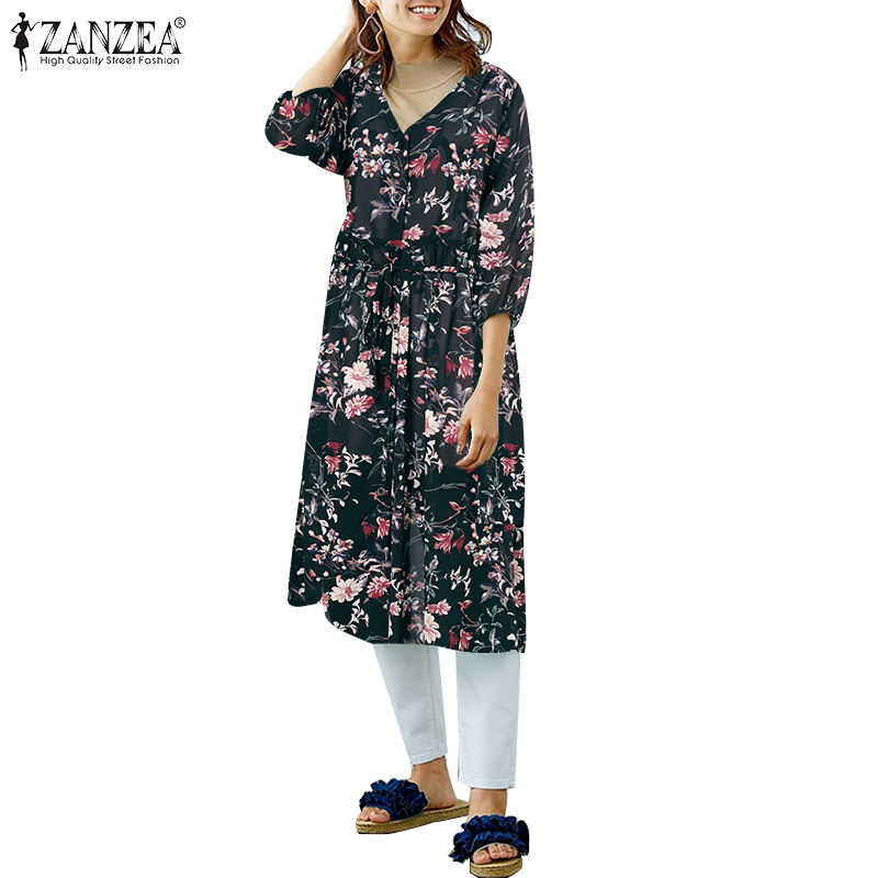 Cardigan Nữ ZANZEA Cổ V Tay Áo 3/4 Họa Tiết Hoa Có Độ Co Giãn Thời Trang