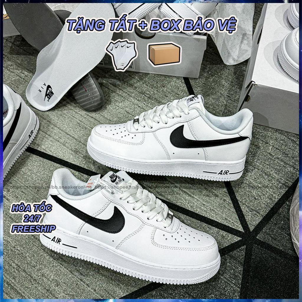 Giày_Nike Air Force 1, Giày AF1 Trắng Vệt Đen Đế Air, Bản Cao Cấp Full Box Bill