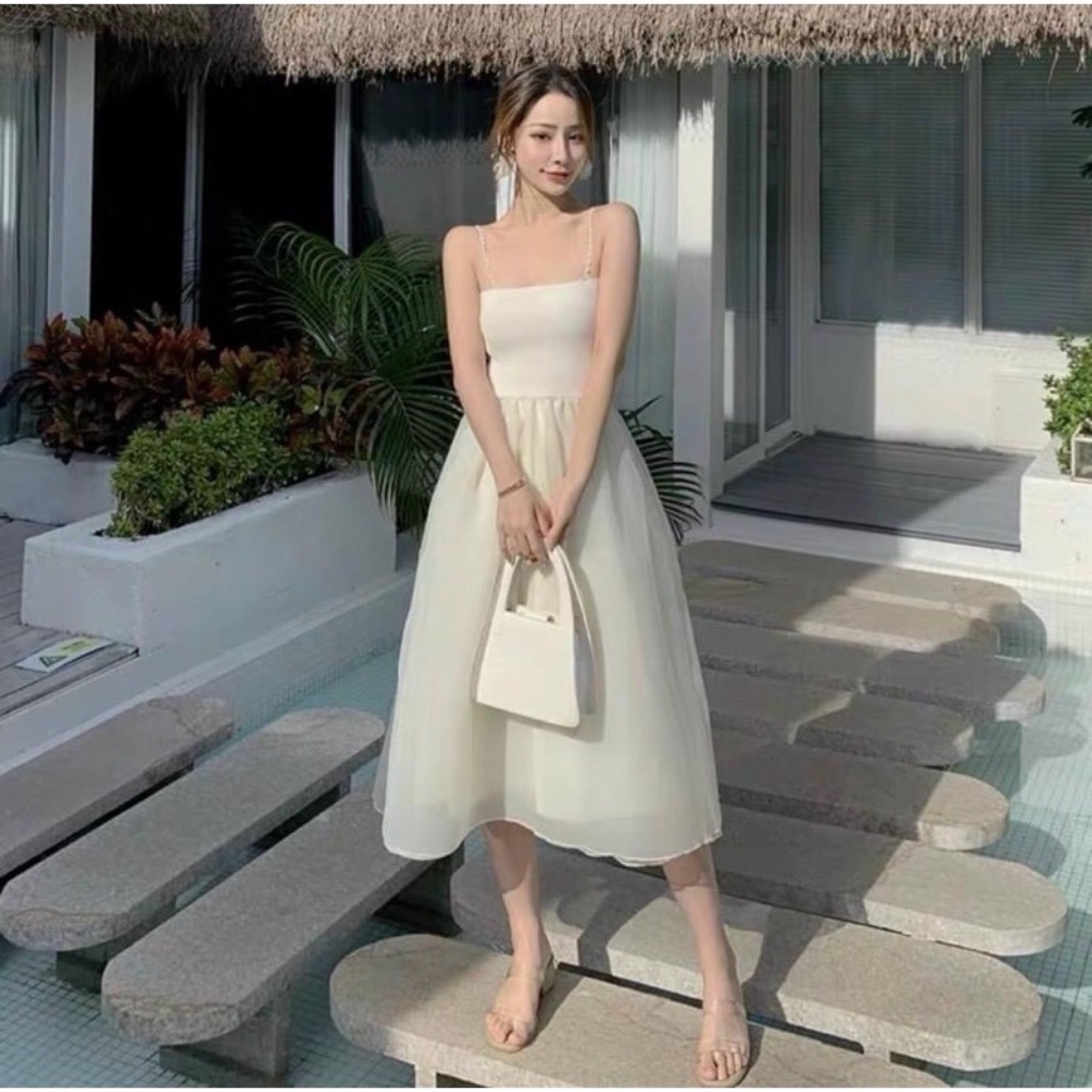 Đầm Công Chúa Voan nude 2 Dây Cườm Nữ Cực Xinh Đẹp - Anh Thơ