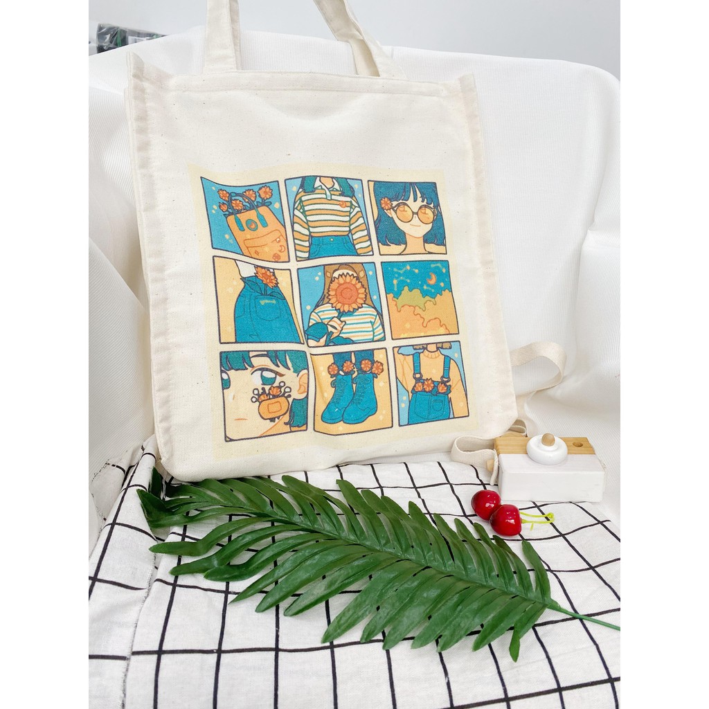 Túi Tote Túi Vải Leo Canvas Cô Gái Xanh Mắt Kính