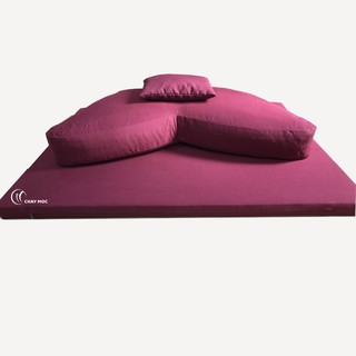 Bộ bồ đoàn ngồi thiền chữ V ruột vỏ đỗ xanh và toạ cụ phẳng vải thô (Đỏ đô)