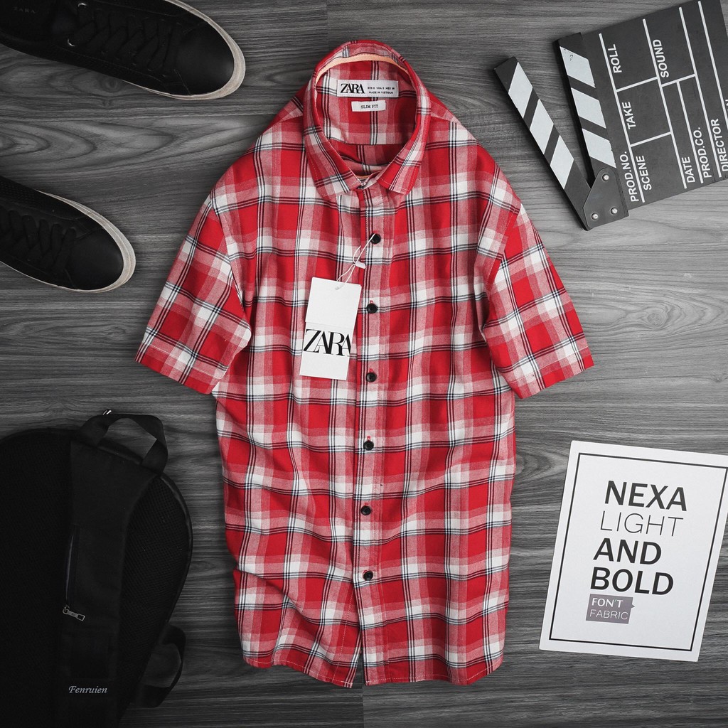 Áo sơ mi nam  za r a tay ngắn chất lenin sim fit